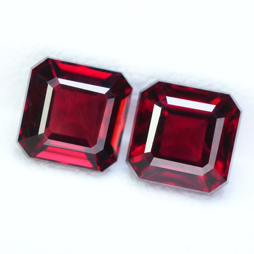 2 pcs Piros Rodolit - 5.17 ct - Nemzetközi Színes Drágakő Szövetség (ICA GemLab) - Top Fine Garnet Pairs #4.3
