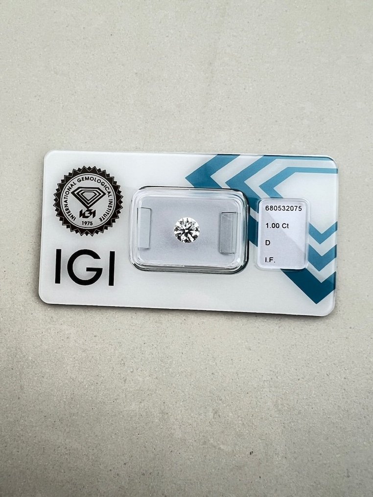 Fără preț de rezervă - 1 pcs Diamant (Natural) - 1.00 ct - Rotund - D (fără culoare) - IF - IGI (Institutul gemologic internațional) #1.0