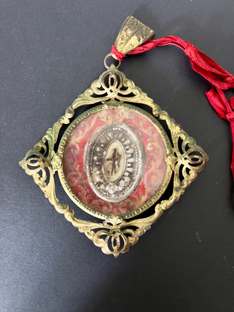  Λειψανοθήκη - Γυαλί, Ορείχαλκος - 1750-1800 - Αληθινός Σταυρός του Χριστού  #1.0