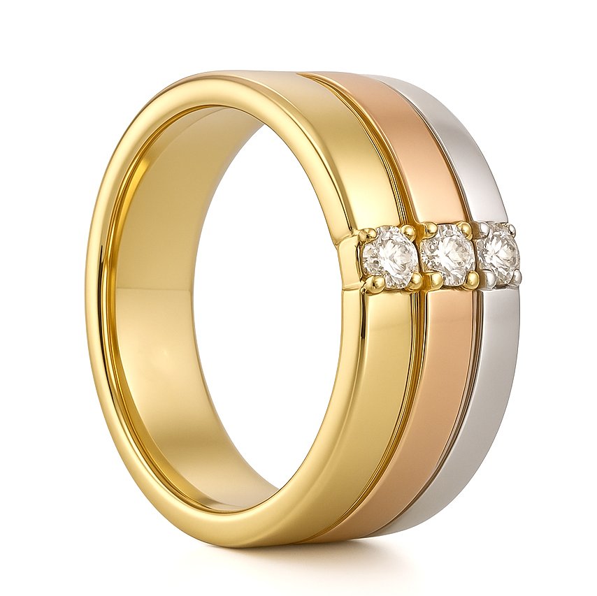 Bague - 18 carats Or blanc, Or jaune, Or rose - 0.18ct. tw. Diamant (Naturelle) #1.0