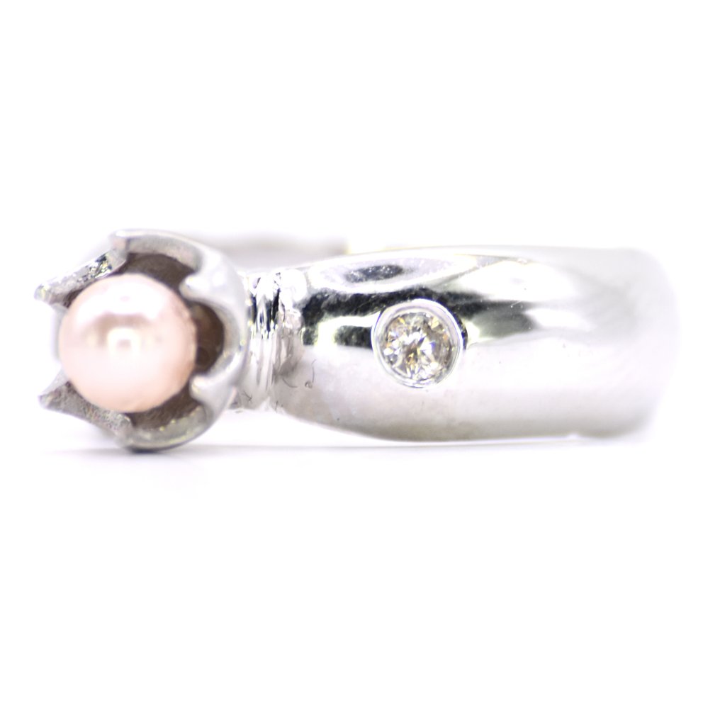 没有保留价 - 戒指 白金 -  1.06ct. tw. 钻石 (天然)  - 珍珠 - 订婚之珠 #1.0