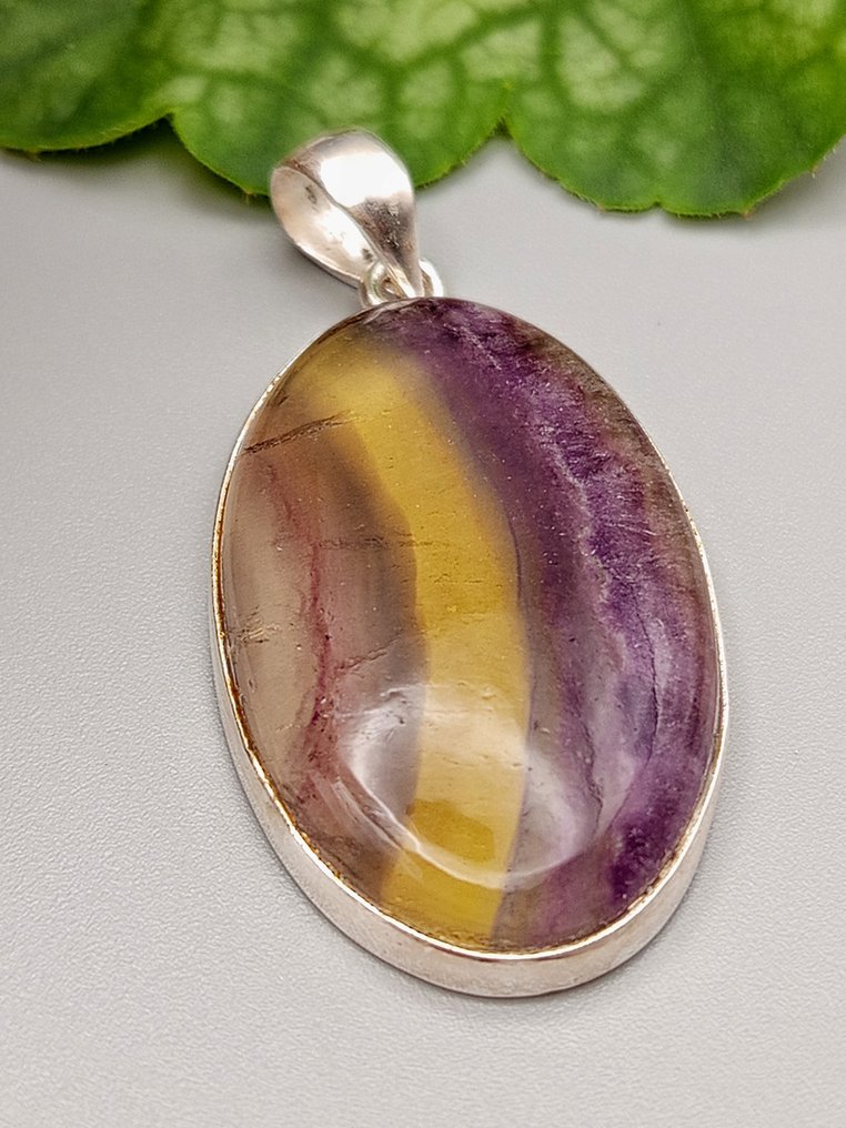 Pezzo Unico Gioiello in Argento 925 con Fluorite multicolor Top Quality - Altezza: 52 mm - Larghezza: 25 mm- 15.4 g - (1) #1.0