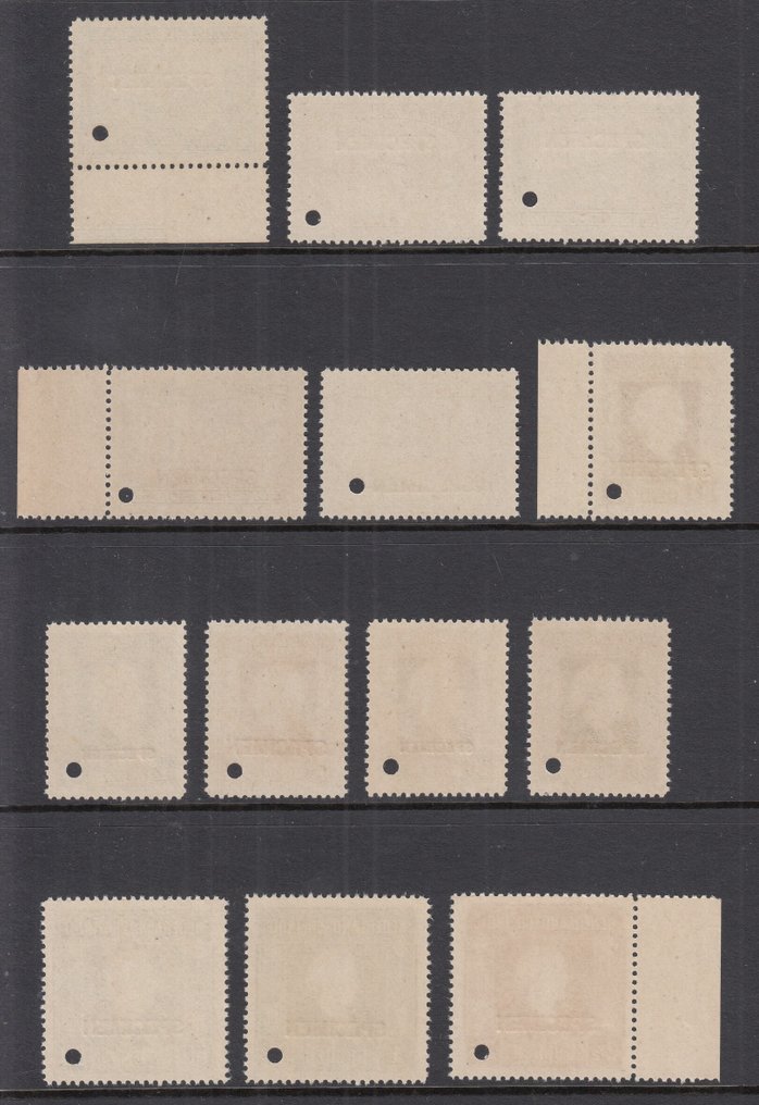 Dutch East Indies 1945 - Landscape and Queen Wilhelmina, with overprint SPECIMEN and hole punch. - NVPH 304/316 #1.0