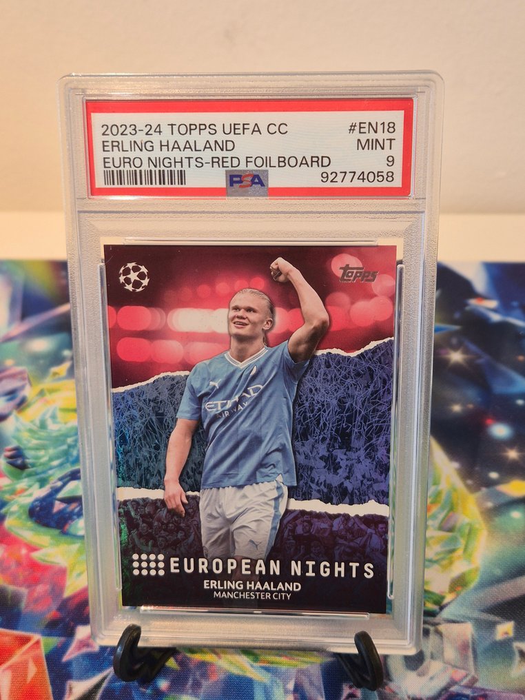 2023/24 Topps UEFA CC Erling Haaland #EN18 European Nights - Red /5 Αριθμημένη παράλληλη - PSA 9 Graded card #1.0