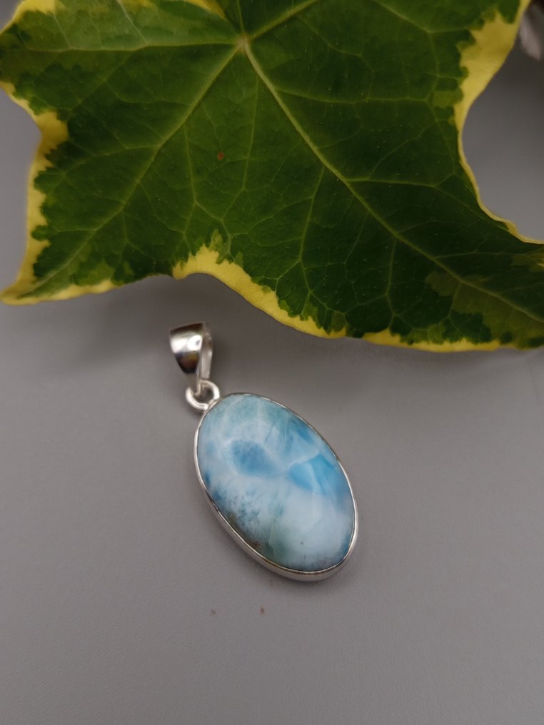 Unique Piece Jewelry in 925 Silver with Top-Quality Larimar - Height: 40 mm - Width: 17 mm- 7 g - (1) #4.3