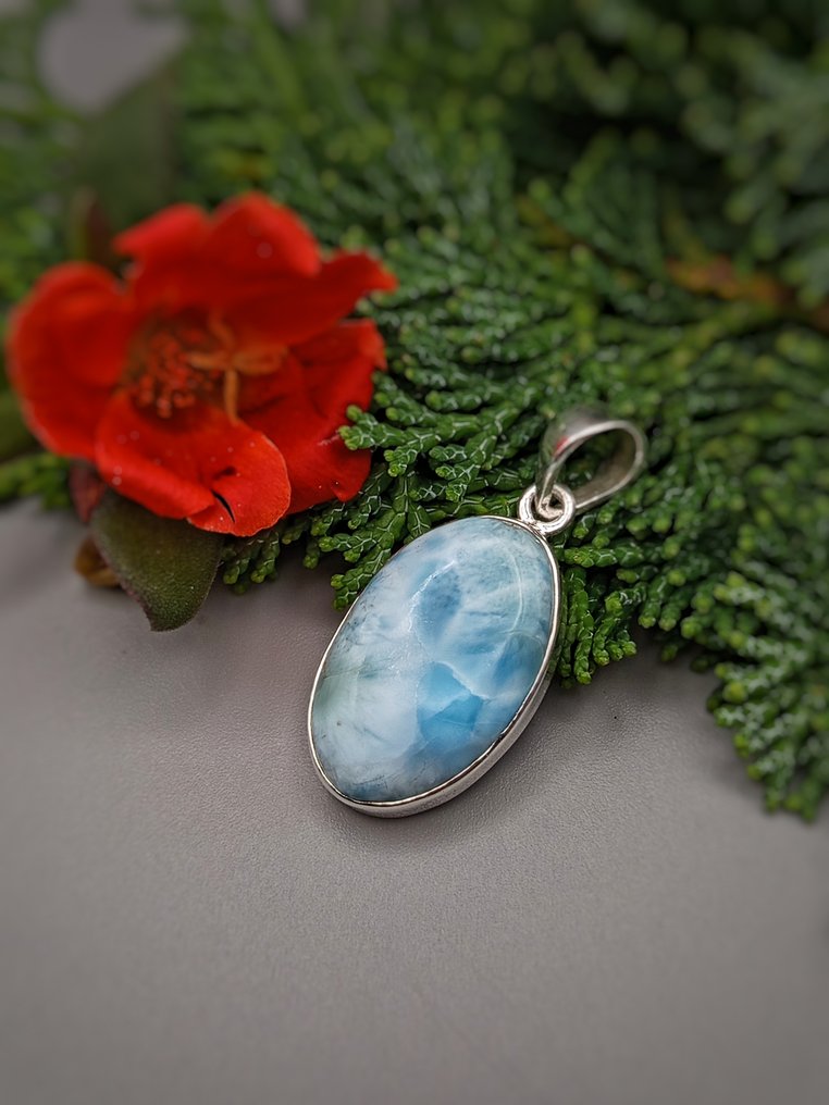 Unique Piece Jewelry in 925 Silver with Top-Quality Larimar - Height: 40 mm - Width: 17 mm- 7 g - (1) #1.0