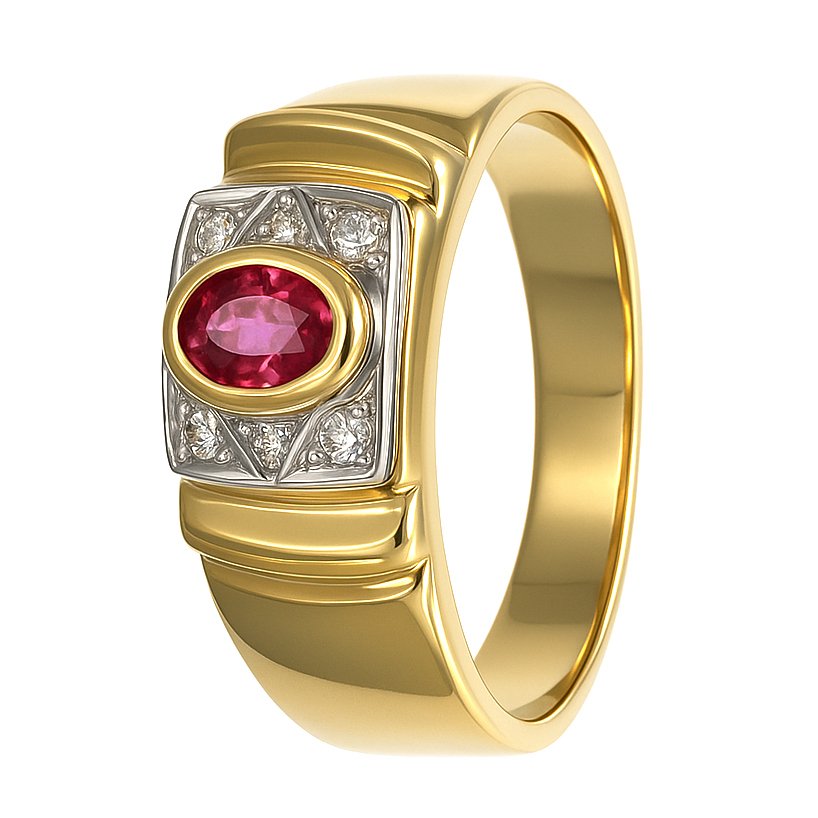 Ring - 18 kt. Yellow gold, White gold -  0.20ct. tw. Ruby - Diamond #1.0
