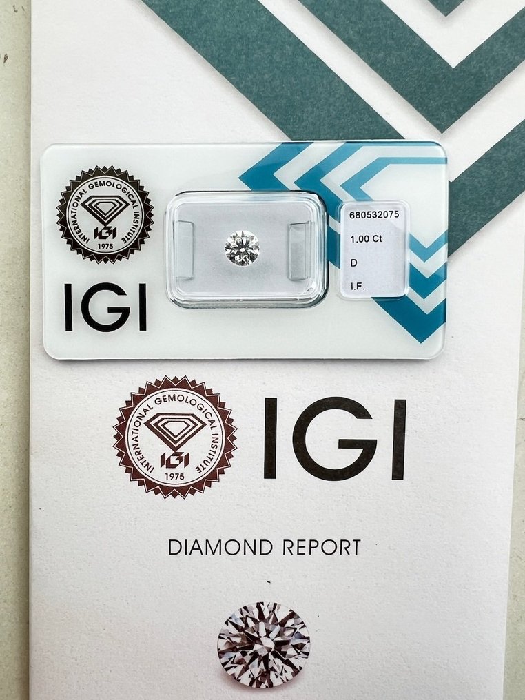 Fără preț de rezervă - 1 pcs Diamant (Natural) - 1.00 ct - Rotund - D (fără culoare) - IF - IGI (Institutul gemologic internațional) #1.0