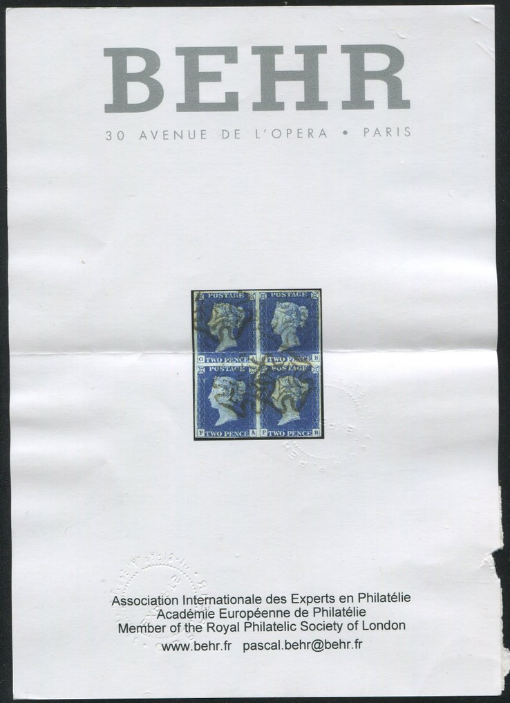 Great Britain 1840 - 2 pence deep full blue block of four - Stanley Gibbons nr. 4 #3.2