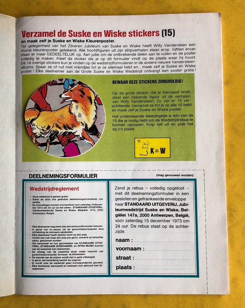 Suske en Wiske -142. De mottenvanger / 143. De malle mergpijp / 144. Lambiorix - Inclusief rebusblad + sticker. - 3 Album - First edition - 1973 #3.2