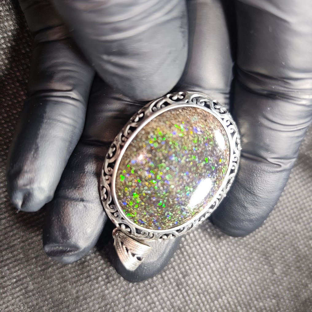 Large Australian opal galaxy pendant Jewellery - Height: 51 mm - Width: 32 mm- 7.25 g - (1) #1.0