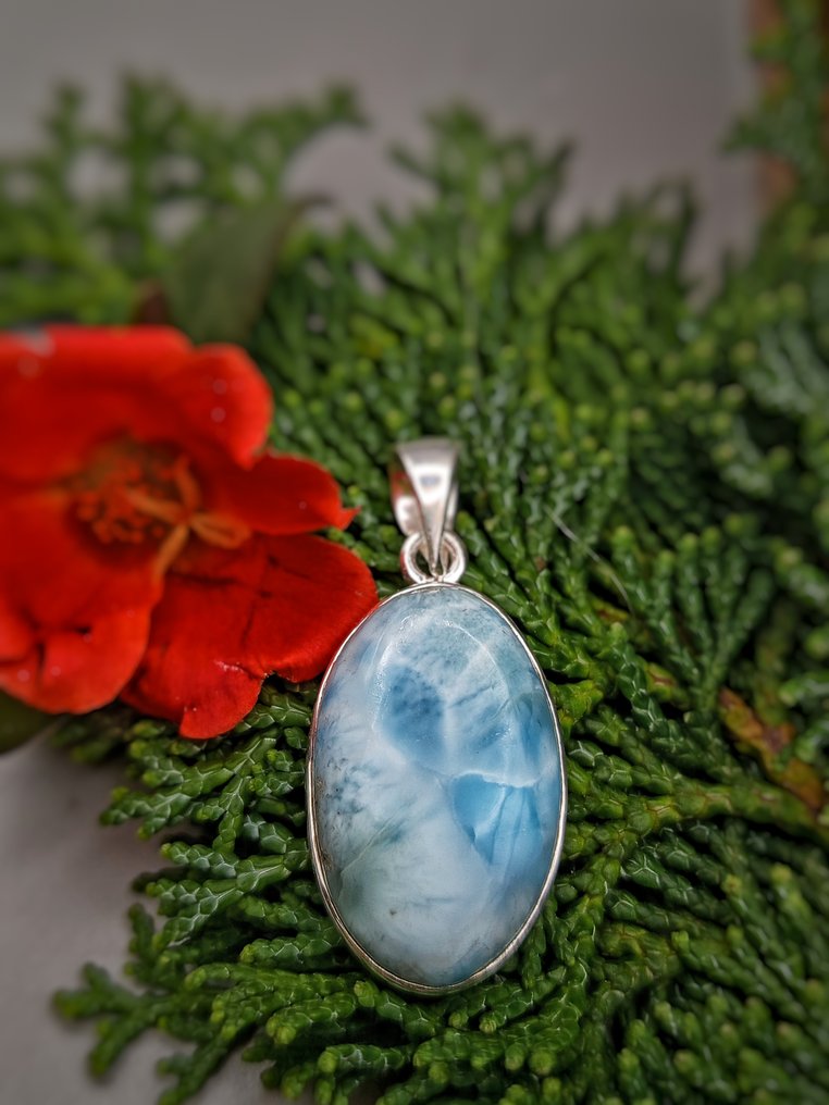 Unique Piece Jewelry in 925 Silver with Top-Quality Larimar - Height: 40 mm - Width: 17 mm- 7 g - (1) #3.2