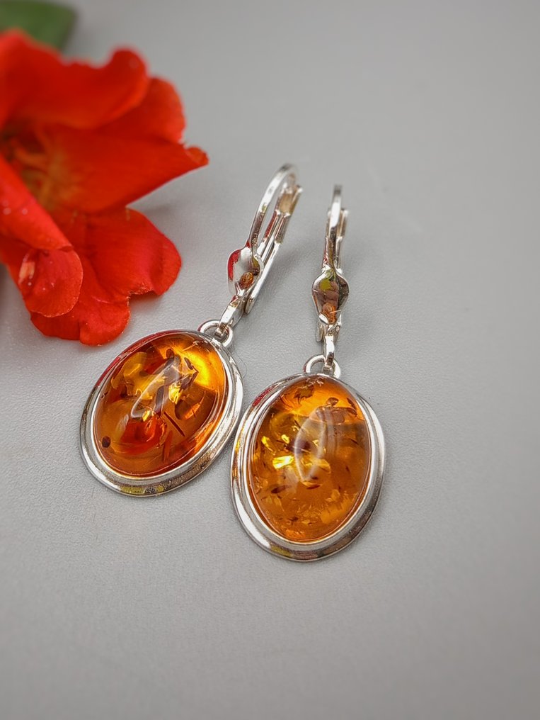 Μοναδικό κομμάτι, ζευγάρι σκουλαρίκια από ασήμι 925 με Βαλτική Ίασμο κορυφαίας ποιότητας. - Ύψος: 15 mm - Πλάτος: 12 mm- 5.2 g - (1) #1.0