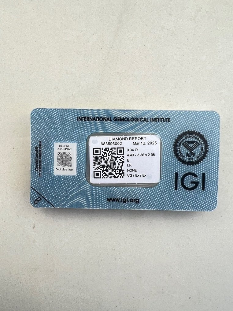 1 pcs Diamant (Naturlig) - 0.34 ct - Smaragd - E - IF - Det internasjonale gemologiske institutt (IGI) #3.2
