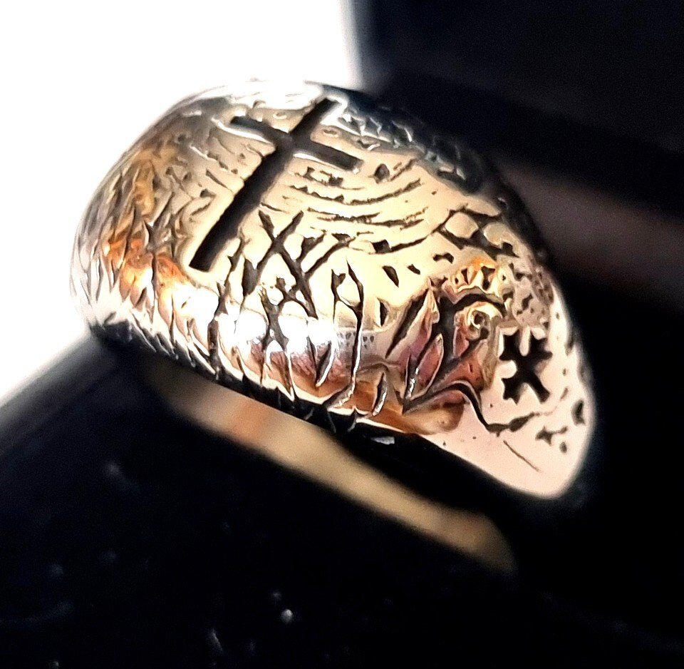 Chevalière - Χριστιανισμός - Λατινικός Σταυρός - Θείο παρόν - Πίστη και Ελπίδα - Δαχτυλίδι με σφραγίδα #1.0