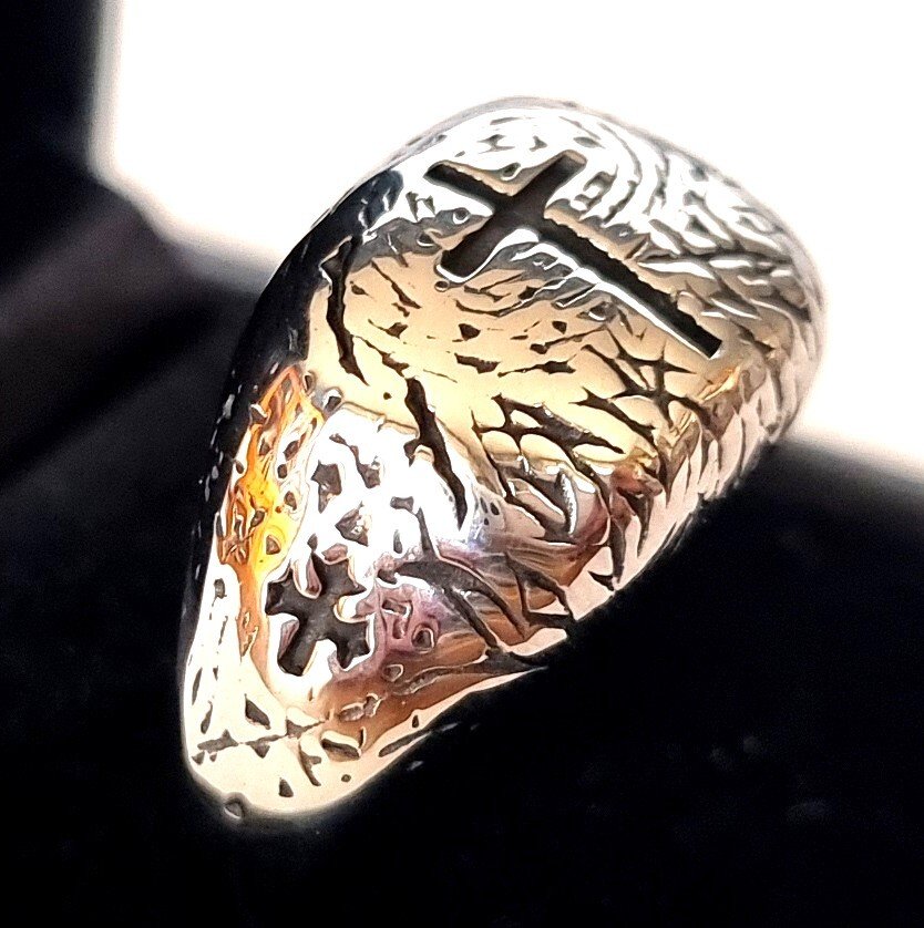 Chevalière - Χριστιανισμός - Λατινικός Σταυρός - Θείο παρόν - Πίστη και Ελπίδα - Δαχτυλίδι με σφραγίδα #4.3