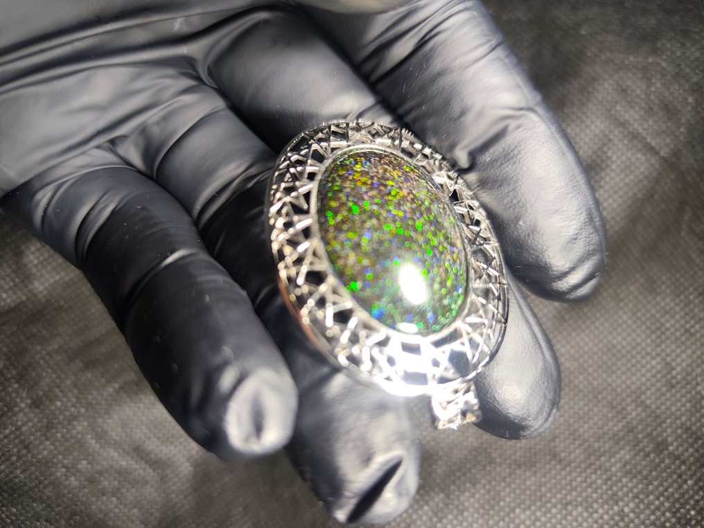 Large black Australian opal with matrix on a sterling silver pendant. Jewellery - Height: 53 mm - Width: 34 mm- 9.79 g - (1) #2.1