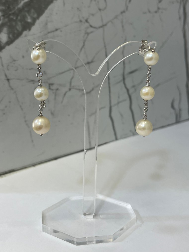 χωρίς τιμή ασφαλείας - Σκουλαρίκια - 18 καράτια Λευκός χρυσός Μαργαριτάρι - Διαμάντι #4.3