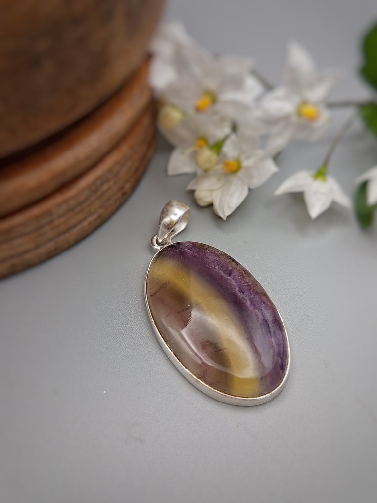 Pezzo Unico Gioiello in Argento 925 con Fluorite multicolor Top Quality - Altezza: 52 mm - Larghezza: 25 mm- 15.4 g - (1) #4.3