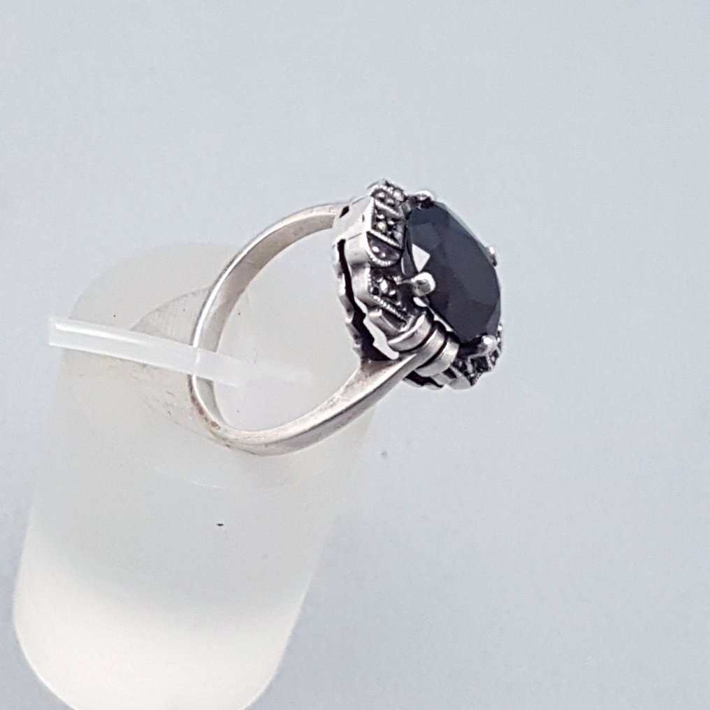 Onice - Argento, Art déco, Onice - Anello - + Marcassites #3.2