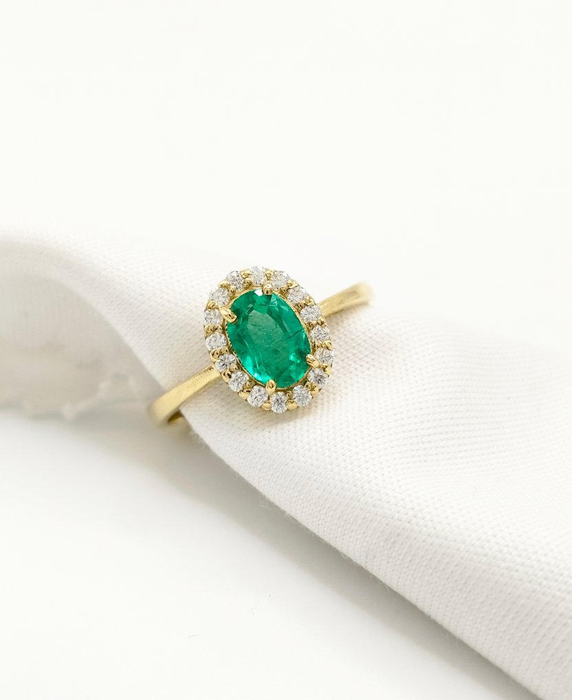 Sans prix de réserve - Bague - 14 carats Or jaune Émeraude - Diamant #1.0