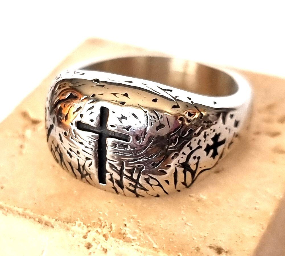 Chevalière - Χριστιανισμός - Λατινικός Σταυρός - Θείο παρόν - Πίστη και Ελπίδα - Δαχτυλίδι με σφραγίδα #3.2