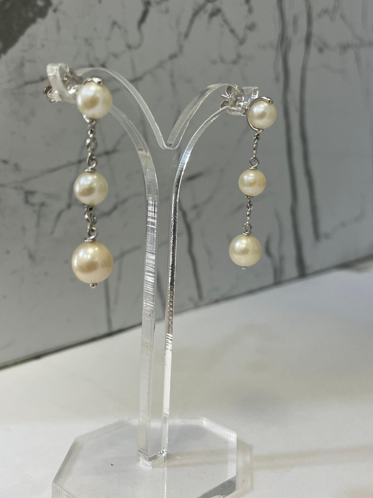 χωρίς τιμή ασφαλείας - Σκουλαρίκια - 18 καράτια Λευκός χρυσός Μαργαριτάρι - Διαμάντι #1.0