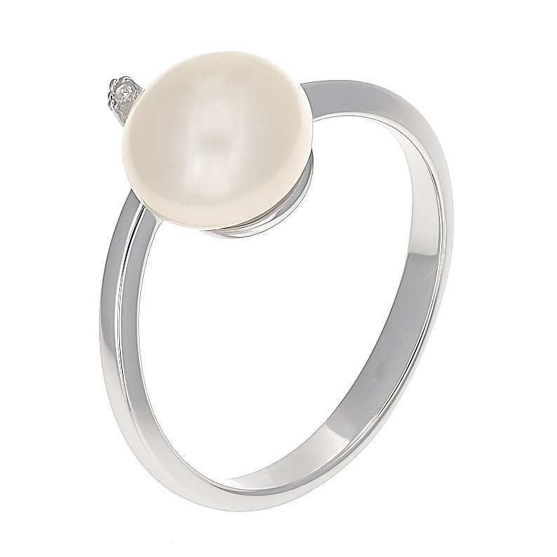 戒指 - 18 克拉 白金 -  0.01ct. tw. 鉆石 (天然)  - 珍珠 #3.2