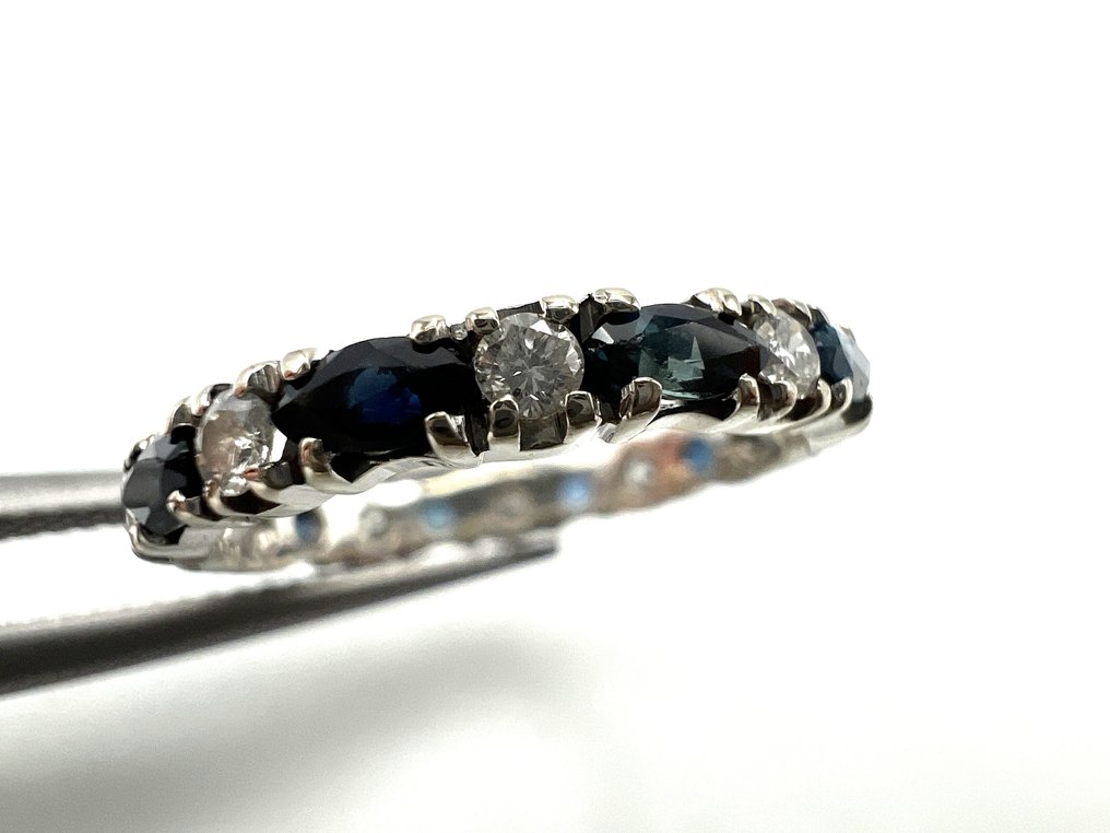 χωρίς τιμή ασφαλείας - Δαχτυλίδι - 18 καράτια Λευκός χρυσός - 0,30ct. tw. Διαμάντι (Φυσικό) - Ζαφείρι #1.0