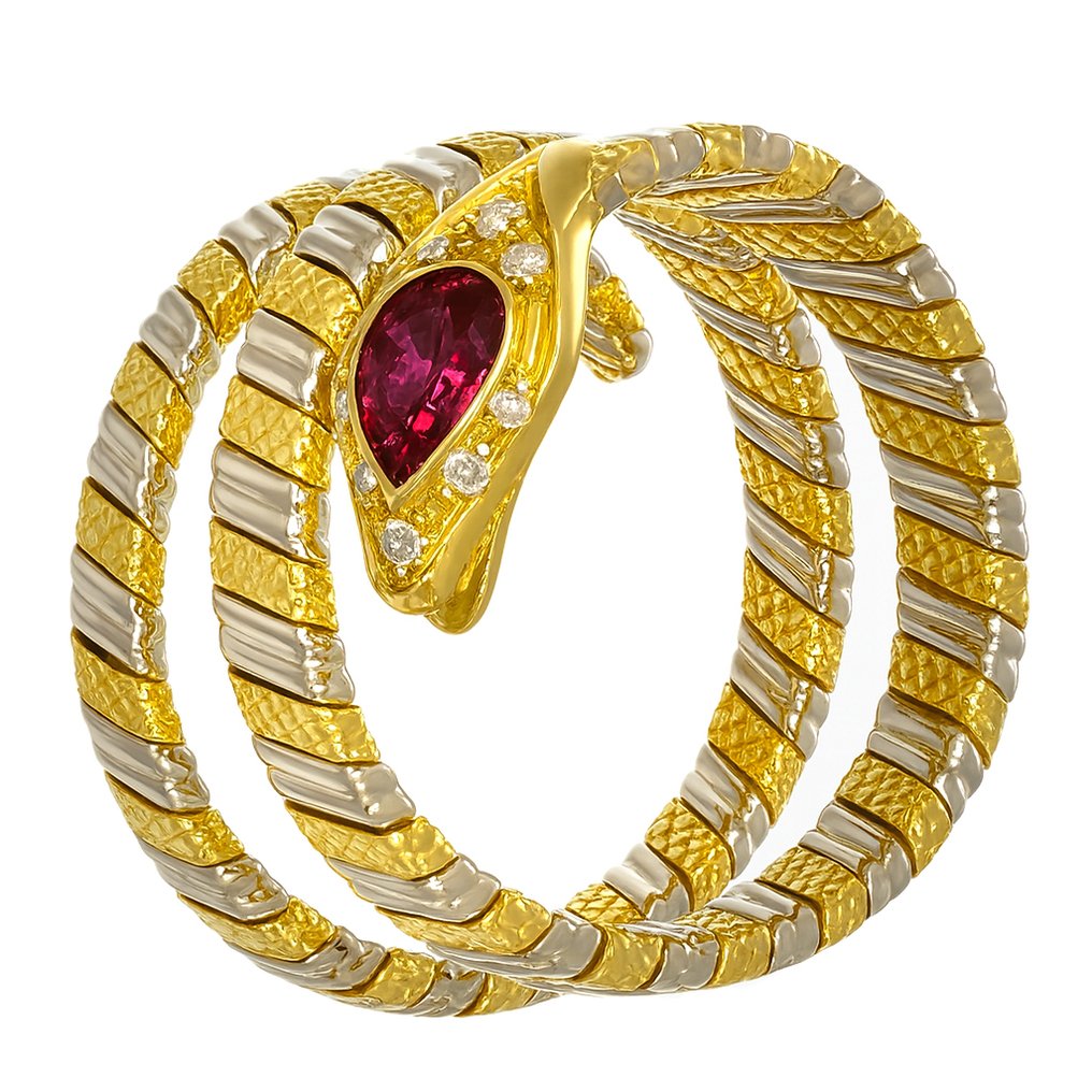 Ring - 18 kt. Yellow gold, White gold - 0.44ct. tw. Ruby - Diamond #1.0