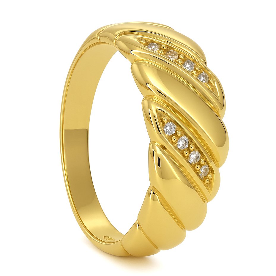 Ring - 18 karat Gull -  0.04ct. tw. Diamant (Naturlig)  #1.0