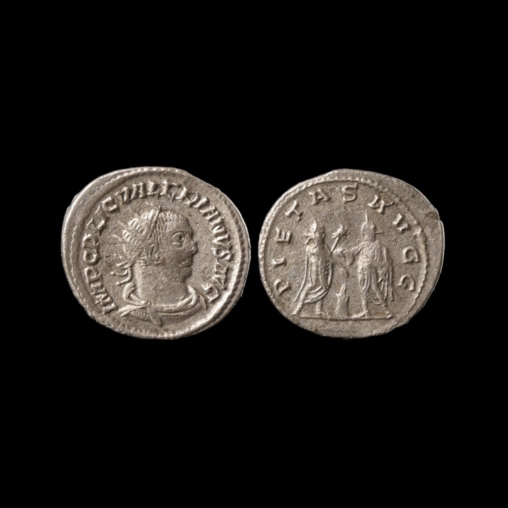Αρχαία Ρωμαϊκή Ιστορικό νόμισμα Αυτοκράτορα Valerian «Προς την ευσέβεια των δύο Αυτοκρατόρων». #1.0