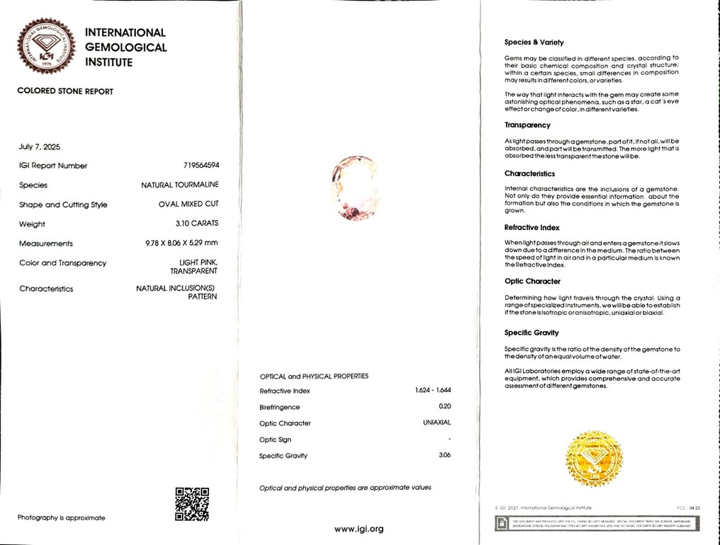 没有保留价 电气石  - 3.10 ct - 国际宝石研究院（IGI） #2.1