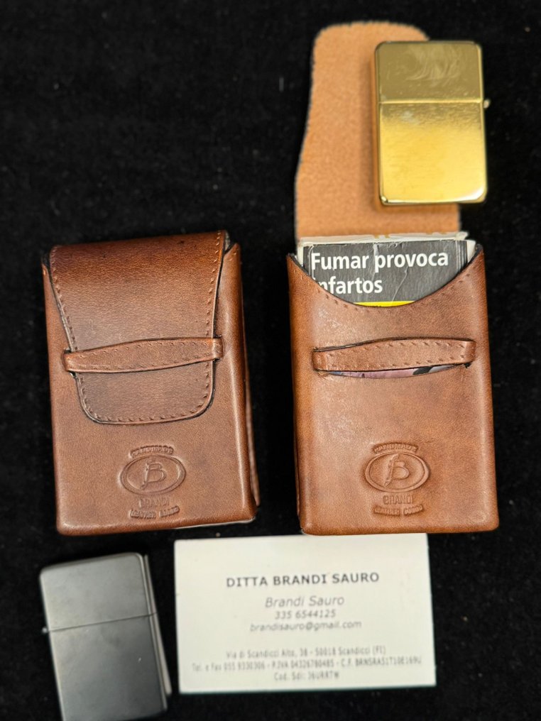 brandi sauro - brandi sauro - Sans prix de réserve - Etui à cigarettes avec briquet (4) - cuir - porte-cigarettes vintage #4.3