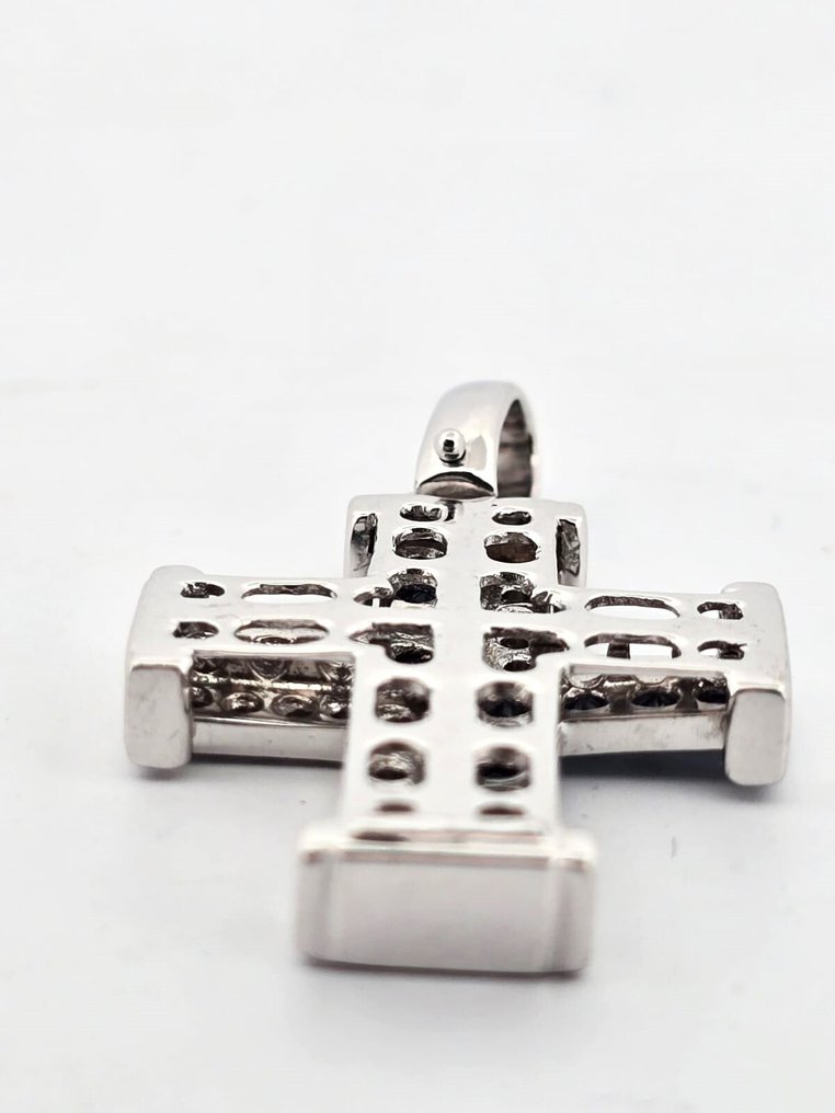 十字架吊坠 - 18K包金 白金 -  0.48ct. tw. 钻石 (天然)  - 蓝宝石 #3.2