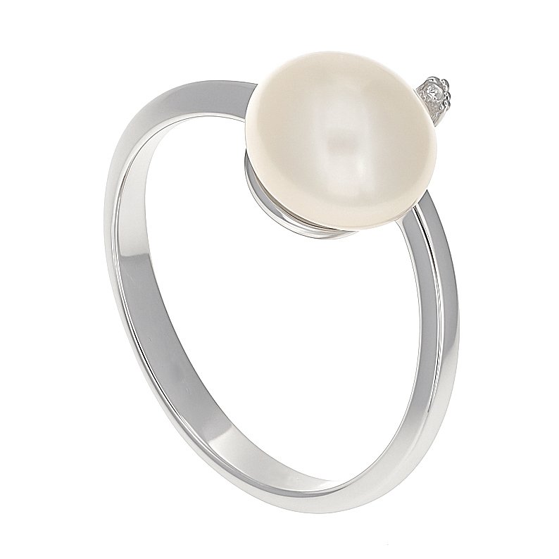 戒指 - 18 克拉 白金 -  0.01ct. tw. 鉆石 (天然)  - 珍珠 #1.0