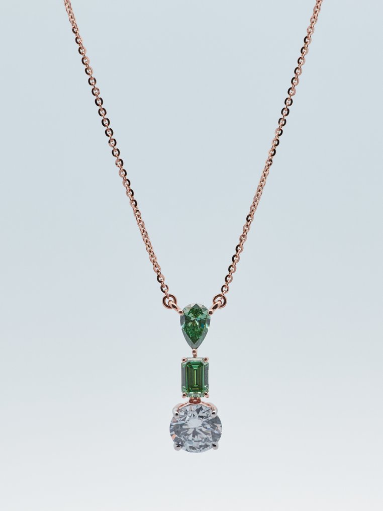 没有保留价 - 项链 - 14K包金 玫瑰金 - 2.39ct. tw. 钻石 (彩色实验室培育钻石) #1.0