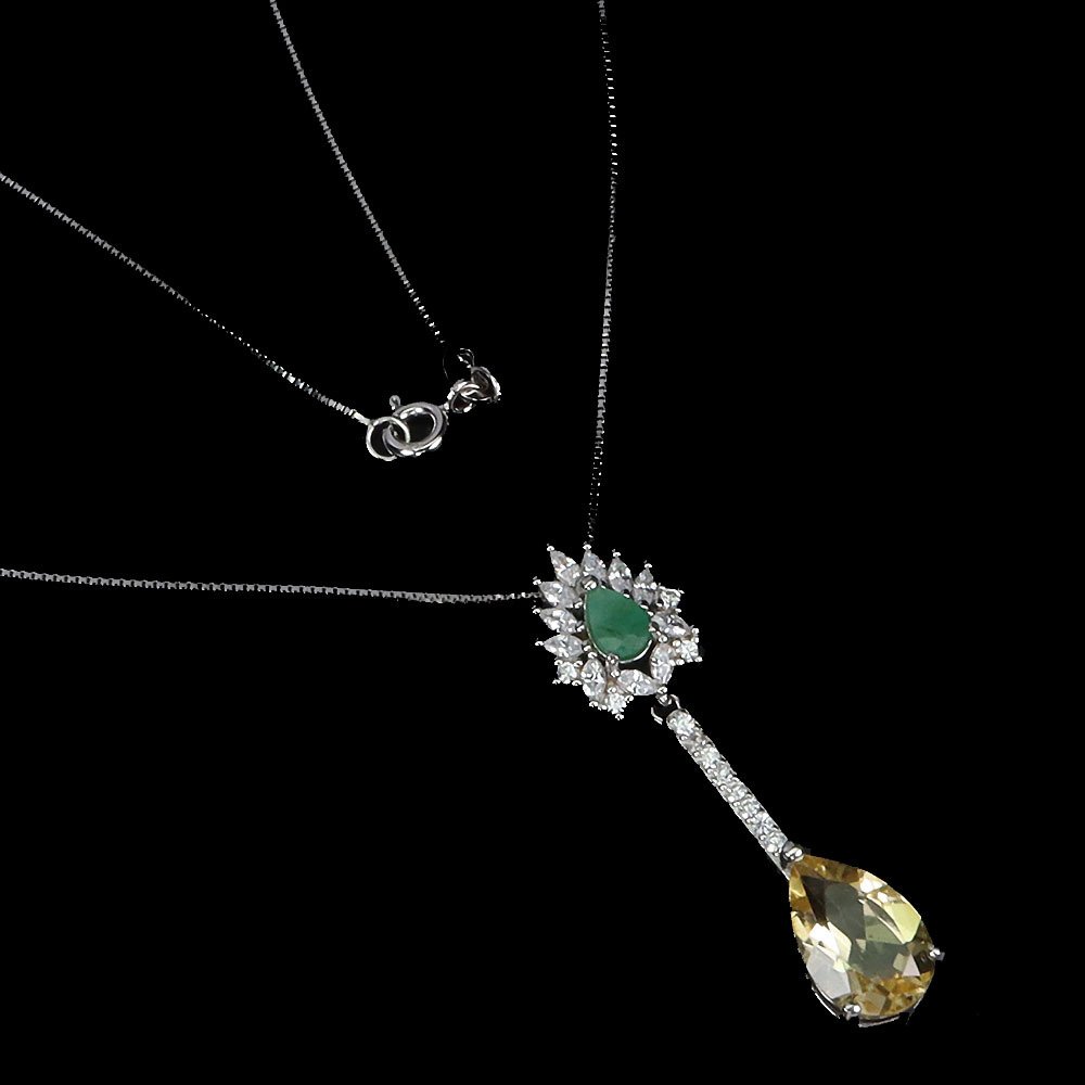 Nincs minimálár - Nyaklánc Ezüst Citrin - Smaragd - Valódi gyöngyök #1.0