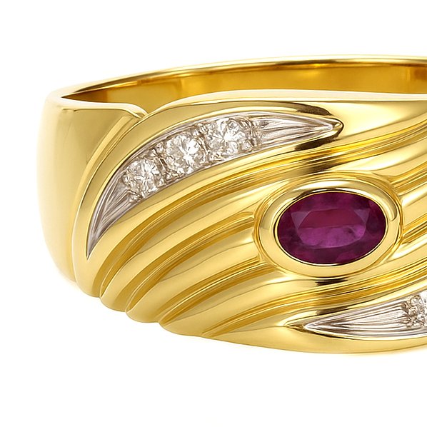 Ring - 18 kt. Yellow gold, White gold - 0.25ct. tw. Ruby - Diamond #4.3