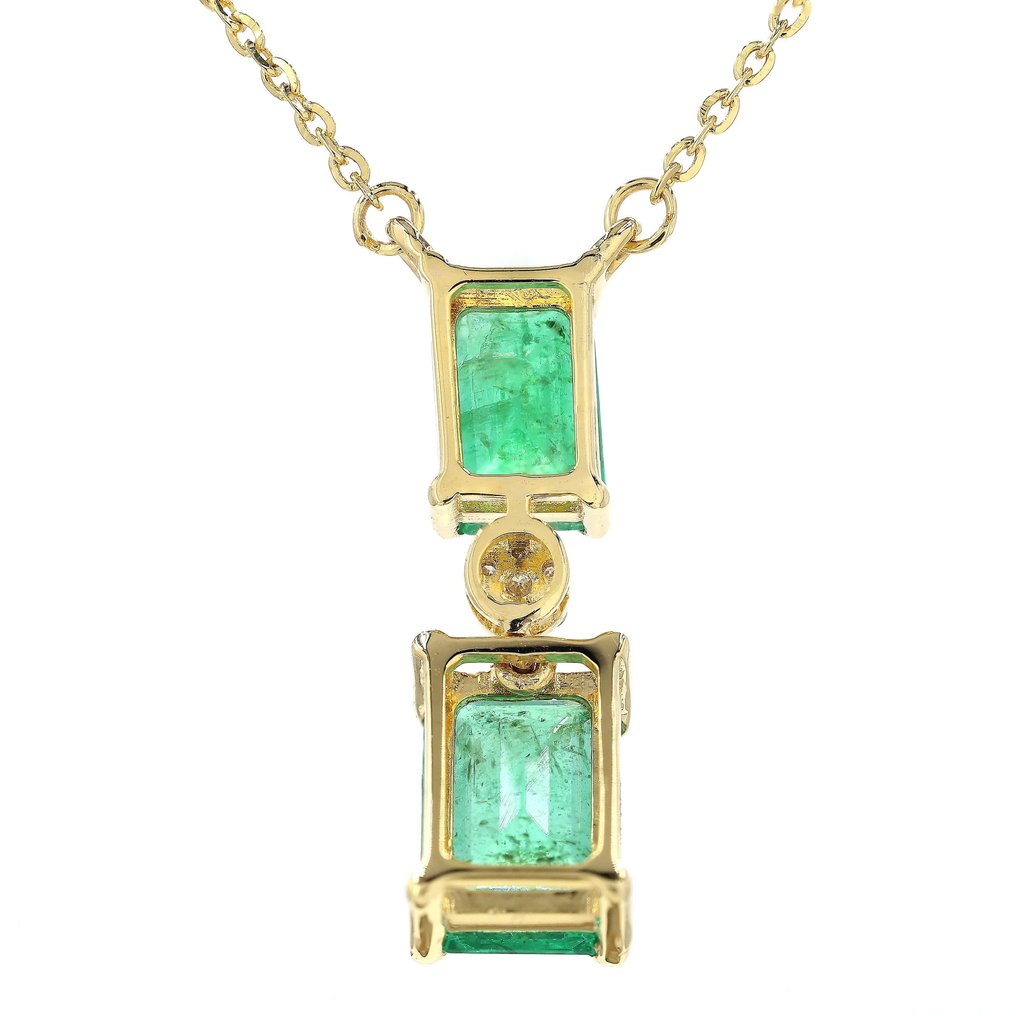 Halsband - 14 kt Gult guld - 1.46ct. tw. Smaragd - Diamant - Två sten drop halsband #3.2