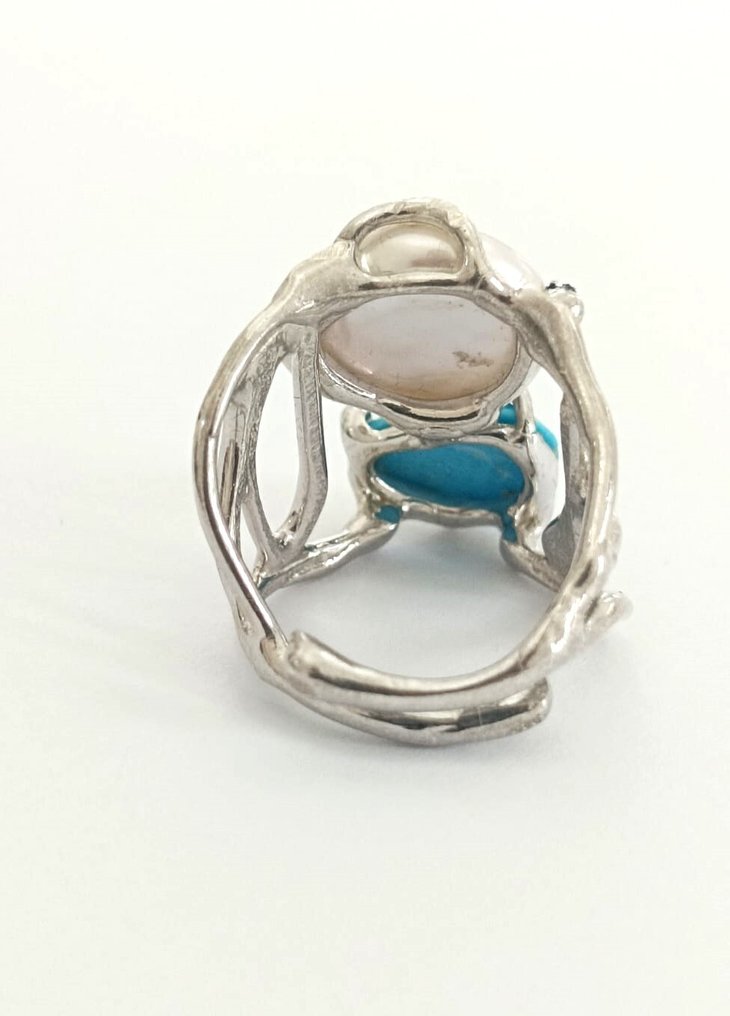χωρίς τιμή ασφαλείας - Δαχτυλίδι Ασημί Μαργαριτάρι - Τυρκουάζ #4.3
