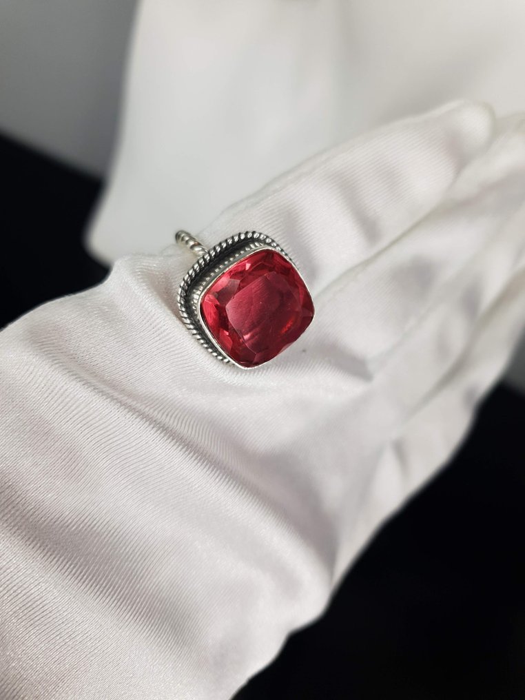 Diameter: 18 mm / Sterling sølv rosa turmalin / ingen minstepris - Ring #2.1