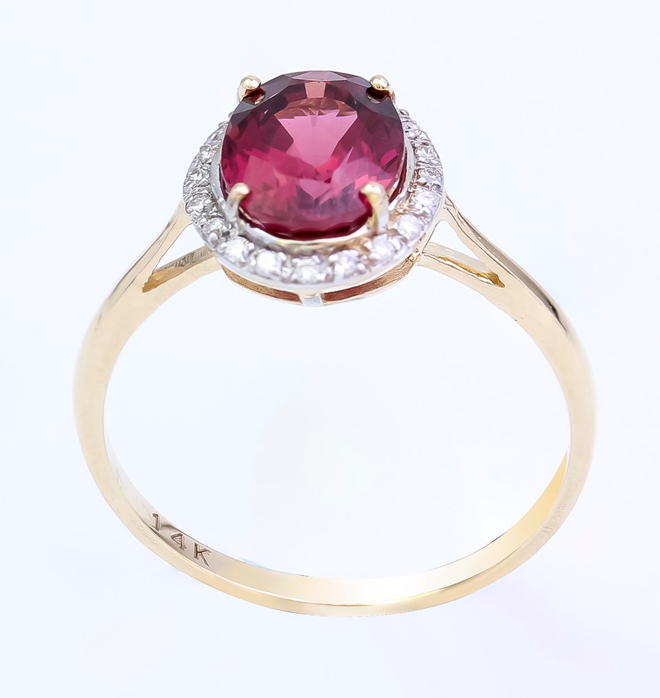 没有保留价 - 戒指 - 14K包金 黄金 石榴石 - 钻石 #3.2