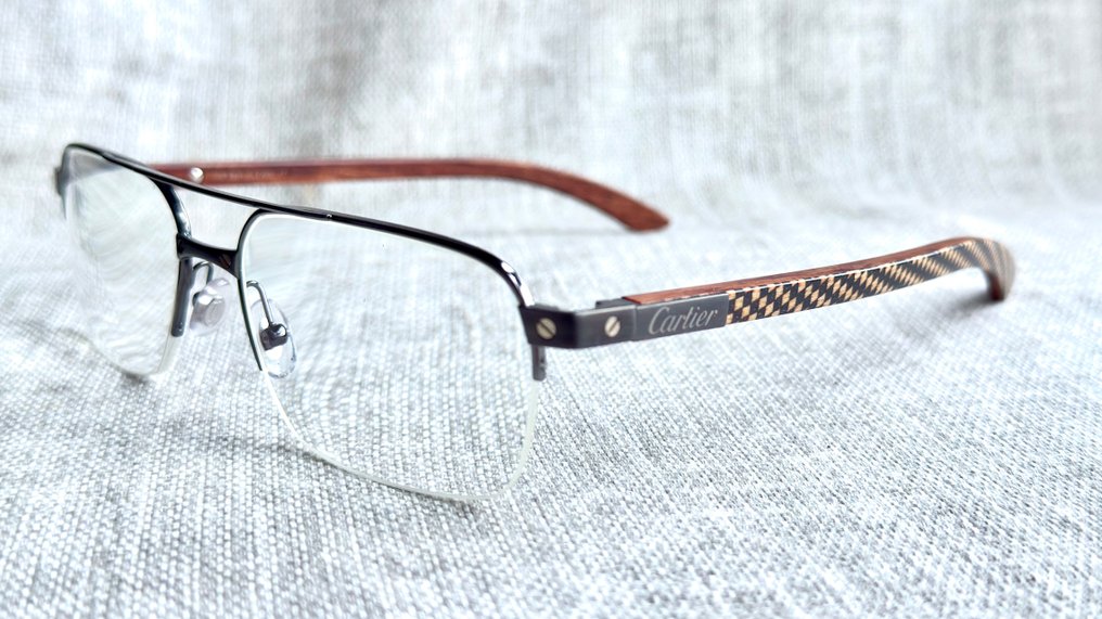 Cartier - Cartier Santos Titanium Wood Marquetry Optical Glasses - Γυαλιά ηλίου #3.2