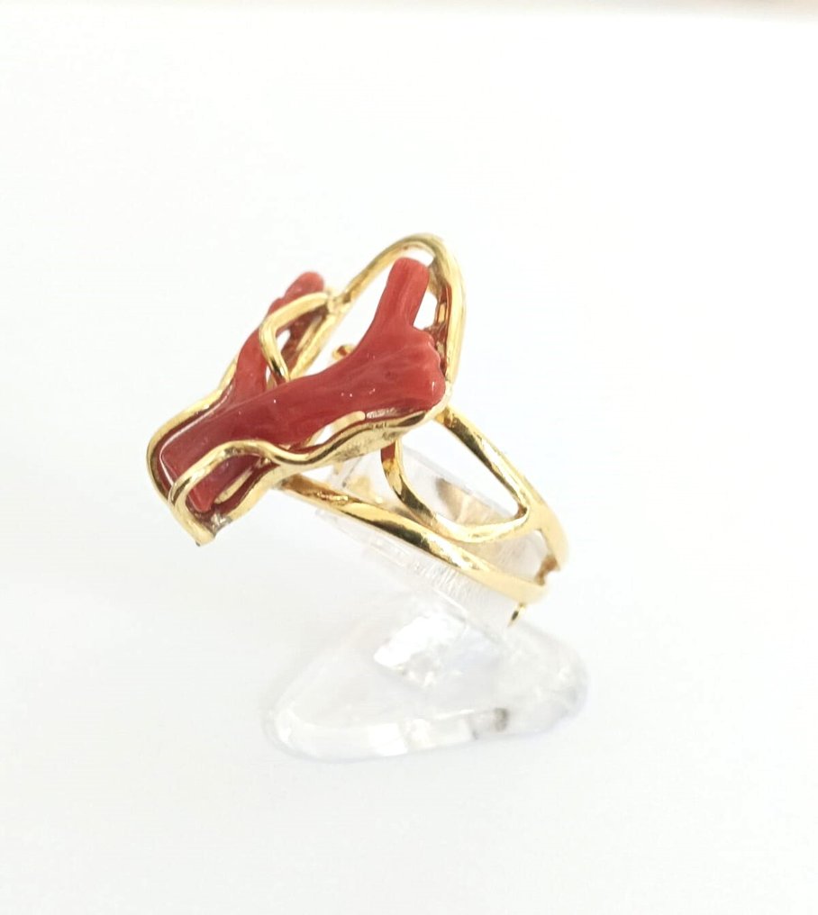 Fără preț de rezervă - Inel Argint Coral Sângeriu #1.0