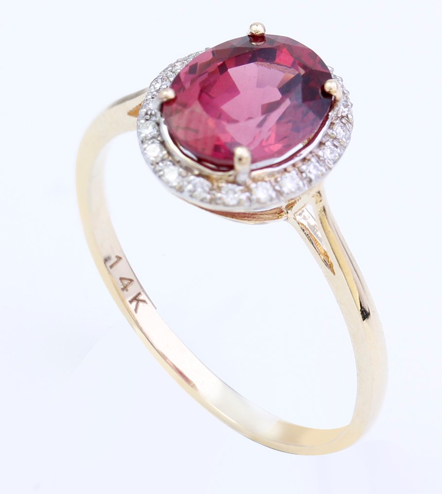 没有保留价 - 戒指 - 14K包金 黄金 石榴石 - 钻石 #2.1