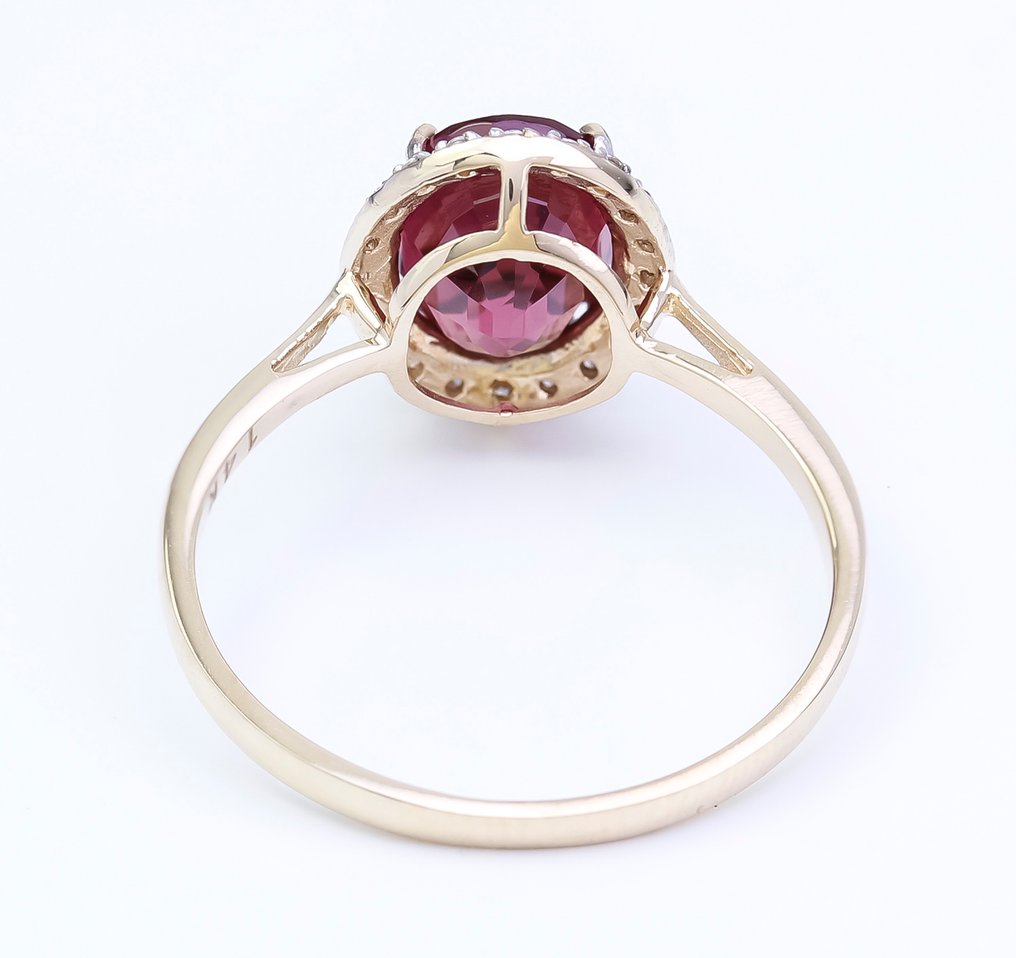 没有保留价 - 戒指 - 14K包金 黄金 石榴石 - 钻石 #4.3