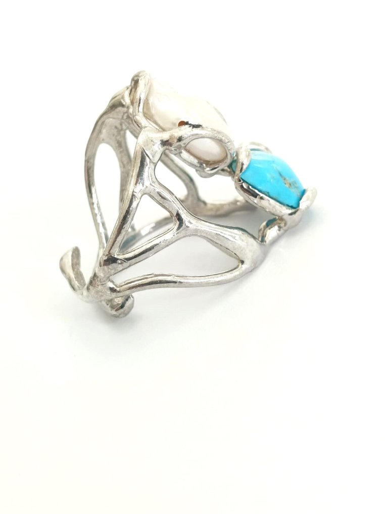 χωρίς τιμή ασφαλείας - Δαχτυλίδι Ασημί Μαργαριτάρι - Τυρκουάζ #2.1