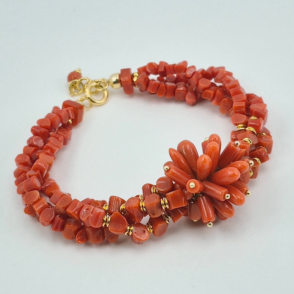 Κοράλλι αίματος - Ασημί, Gold-plated - Βραχιόλι - CORALLO MEDITERRANEO #1.0