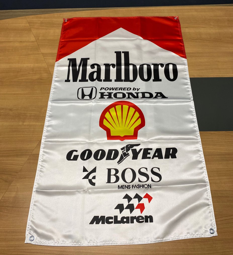 Lippu - McLaren - Marlboro Flag - Premium Satin Fabric - XL (120x75 cm) Vintage Racing Tribute Design #1.0